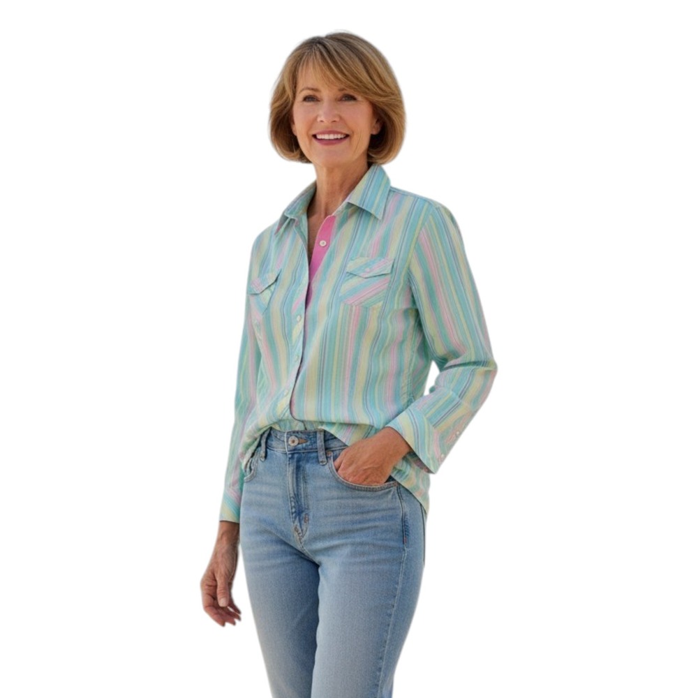 Lilly Pulitzer Multi Color Pastel Stripe Button‎ Down Shirt Green Pink Size 10